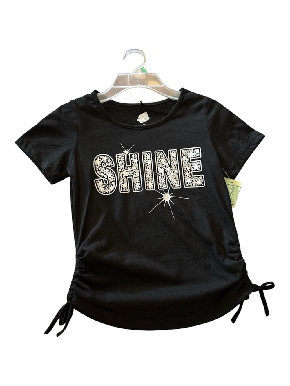 Extremely Me Girls Black "SHINE" Ruched Side Graphic T-Shirt